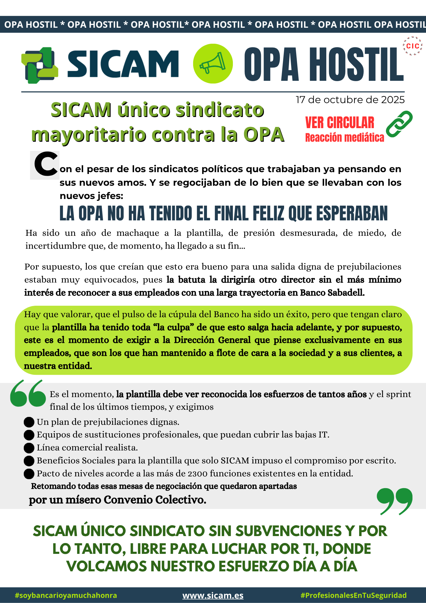 20 octubre 2025. LA PLANTILLA SE MERECE UN RECONOCIMIENTO ECONÓMICO<br>
